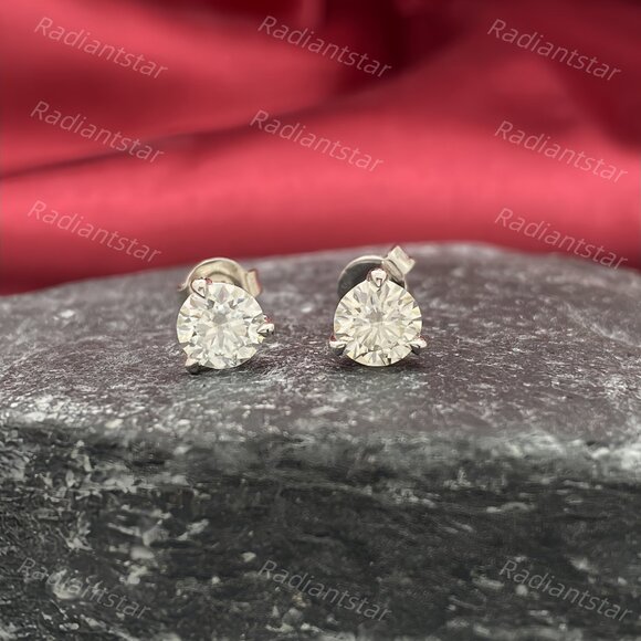 NEW Certified 1ct. t.w. Moissanite 3 Prong Solitaire Stud Earrings - Picture 9 of 9